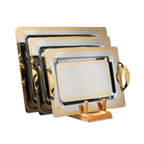 Tresors Rectangular Tray with Handles, 3 Pieces -Made in Italy -Silver & Gold -Stainless Steel 18/10