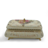 Limoge Rostema Bonbonniere with Cover & Gold Plated Legs -Beige & Gold -33x19x18 cm