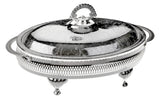 Queen Anne Hors d'oeuvre 4 Division Oval Patterned Glass Dish and a full Silver Plated Lid -32.8x20cm -Silver Plated